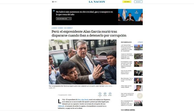 Alan García falleció este miércoles en el hospital Casimiro Ulloa. (Captura: La Nación - Argentina)