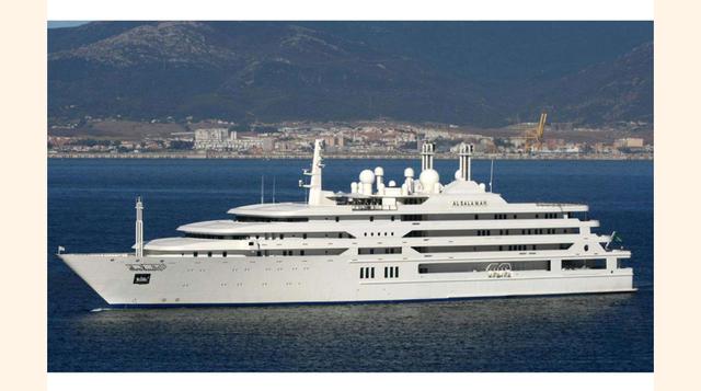 AL SALAMAH – US$ 200 millones. Encargado por el Sultan bin Abdulaziz, este megayate real saudí fue construido por la empresa de construcción naval alemana HDW en 1998. Un mamut de 457 pies de largo, Al Salamah está lleno de todas las comodidades, que incl