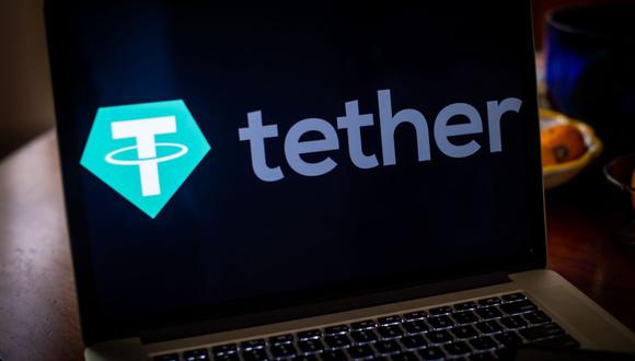 El logotipo de Tether en una computadora portátil colocada en Dobbs Ferry, Nueva York, EE.UU., el sábado 22 de mayo de 2021. Foto: Tiffany Hagler-Geard/Bloomberg