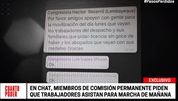 Héctor Becerril pide a sus colegas a que lleven mañana a sus extrabajadores a la marcha contra el presidente Vizcarra. (Foto: Captura "Cuarto Poder")