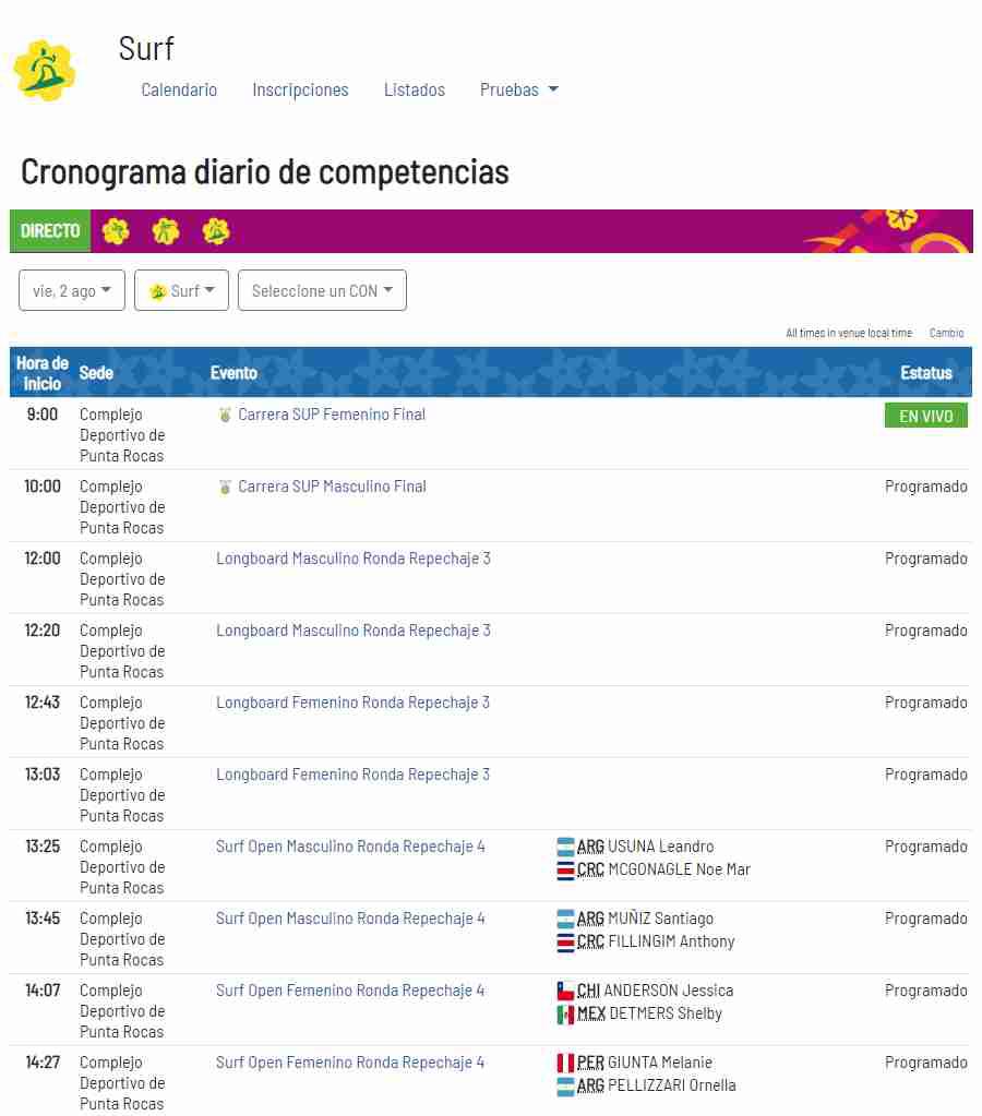 Sigue el programa de los Juegos Panamericanos. (Captura: Lima 2019)