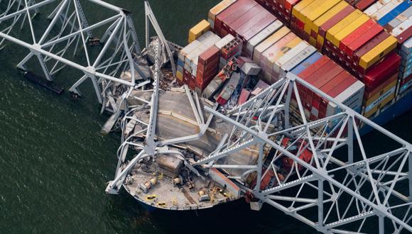 El buque portacontenedores Dali después de chocar contra el puente Francis Scott Key que se derrumbó en el río Patapsco en Baltimore el 26 de marzo. Fotógrafo: Al Drago/Bloomberg