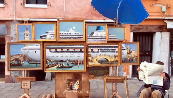 El artista elaboró un graffiti en la parte de Dorsoduro, en los canales de Venecia.(Instagram de Banksy)
