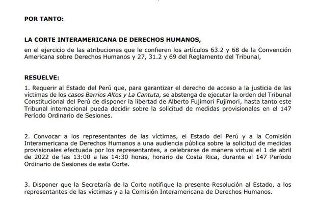 La Corte Interamericana realizará una audiencia pública previa a la solicitud de acción contra Alberto Fujimori.