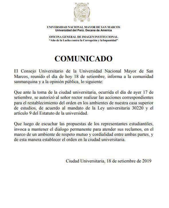 (Foto: Comunicado UNMSM)