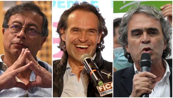 Gustavo Petro (izquierda), Fico Gutiérrez (centro) y Sergio Falardo, tres de los candidatos que competirán para la Presidencia de Colombia el 29 de mayo. (Foto: DANIEL MUNOZ RAUL ARBOLEDA/ LUIS ROBAYO / AFP).