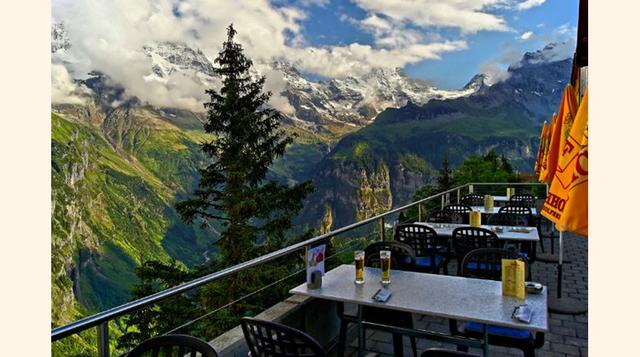 Hotel Edelweiss (Mürren, Suiza)situado al lado de un precipicio, los miles de turistas que se hospedan en el hotel cada año quedan impactados por la vista de los Alpes suizos.(Foto: blog.goplaceit)