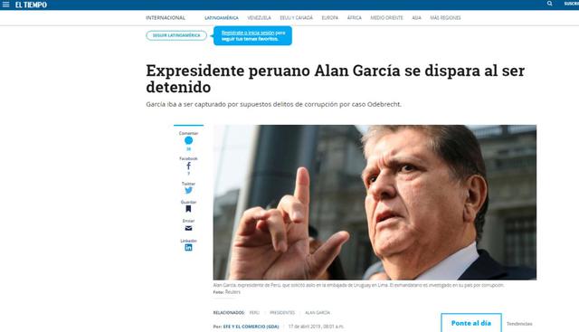 Alan García fue internado de urgencia tras detención. (Foto: El Tiempo - Colombia)
