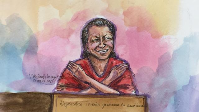 A diferencia de la anterior ocasión, Toledo Manrique apareció con el cabello cano. (Ilustración: Vicky Behringer / Reuters)