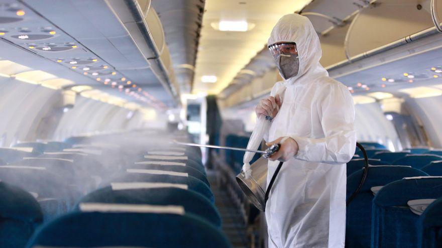 Hanoi (Viet Nam), 03/03/2020.- A worker sprays disinfectant as a precaution against the novel coronavirus, inside a Vietnam Airlines airplane at Noi Bai International Airport in Hanoi, Vietnam 03 March 2020. According to latest figures, all 16 people infected with coronavirus in Vietnam have recovered. EFE/EPA/LUONG THAI LINH