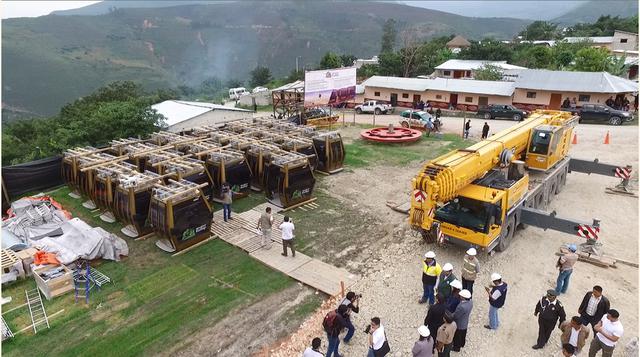 Inspección de obra por el Mincetur. Recepción de equipamiento de Francia en Tingo. La construcción del primer Sistema de Telecabinas Kuélap tiene un avance de 90% y, junto con la puesta en valor de este sitio arqueológico, ubicado en la provincia de Luy