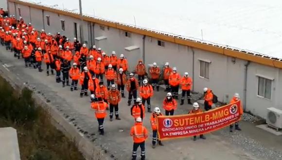 El Sindicato único de Trabajadores de la Empresa Minera Las Bambas MMG realizó una protesta en rechazo a los montos de utilidades abonados este año por primera vez desde el 2016.  (Foto: José Víctor Salcedo)