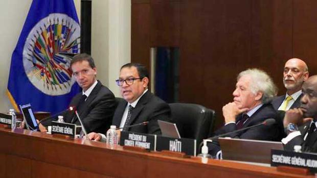 jefe del Gabinete en la sesión extraordinaria del Consejo Permanente de la OEA, Foto: PCM. 