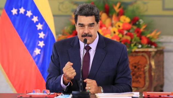 Fotografía cedida por prensa Miraflores que muestra al presidente de Venezuela, Nicolás Maduro, durante una alocución en Caracas. (EFE/Prensa Miraflores).
