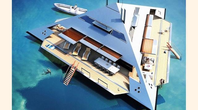 La forma del yate se reduce a la geometría absoluta de un tetraedro. Una pirámide de tres bases que consta de 4 caras y 6 bordes principales. (Foto: Megaricos)