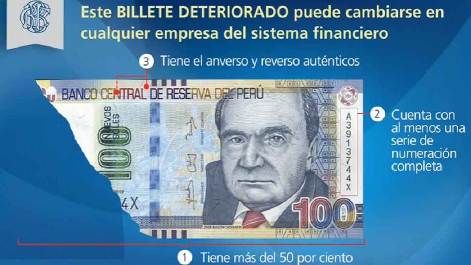 Estos son los tres requisitos para canjear un billete deteriorado, roto o quemado (Foto: BCRP)