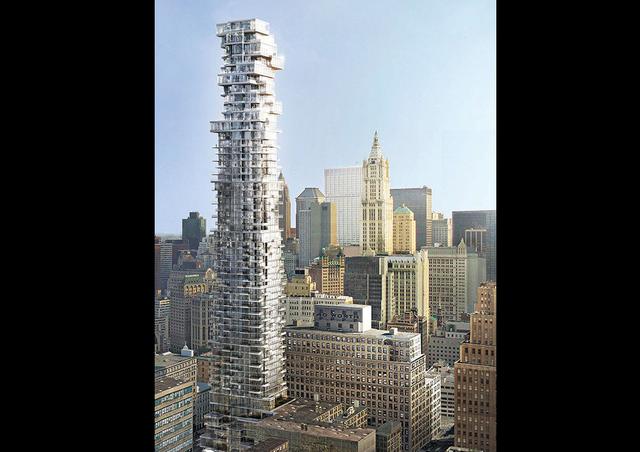 Foto 6 | 6.  56 Leonard Street, 250 metros. Finalmente, se presenta el 56 Leonard Street, un rascacielos de 250 metros de altura y 57 plantas situado en Leonard Street. El estudio de arquitectura suizo responsable, Herzog & de Meuron, lo describe como "casas apiladas hacia el cielo".
Es la estructura más alta de Tribeca, barrio en el Lower Manhattan. El edificio cuenta con 145 viviendas con precios que oscilan desde los 3 a los 50 millones de dólares. El edificio se completó en 2016.