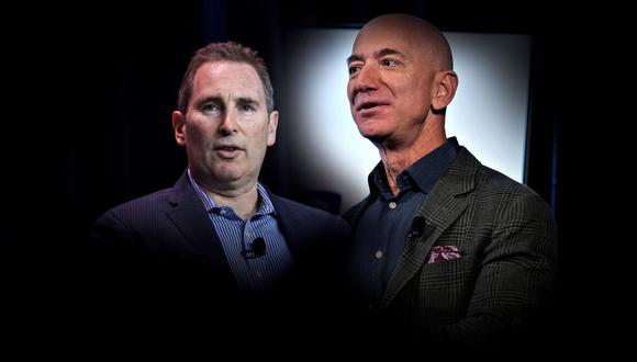 Andy Jassy, actualmente director de Amazon Web Services, junto a Jeff Bezos. (Bloomberg)