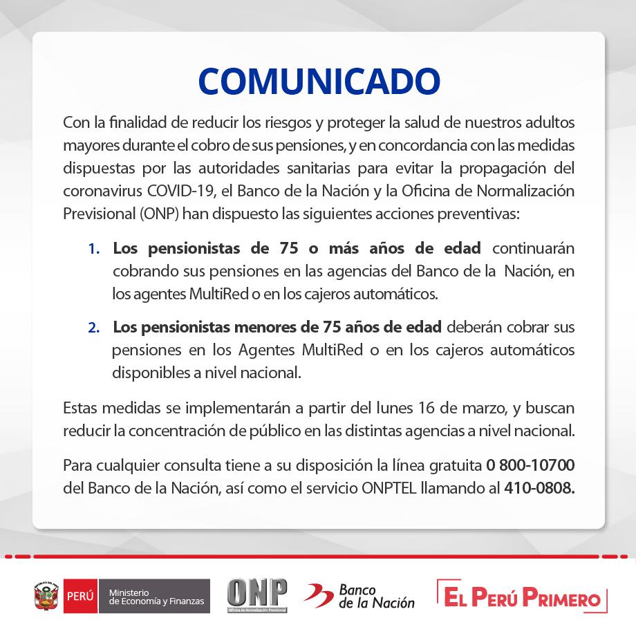 Comunicado de la ONP difundido en redes sociales.