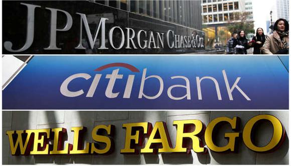 Fotografías de letreros de los bancos JP Morgan Chase Bank, Citibank y Wells Fargo & Co. (Foto: Reuters)