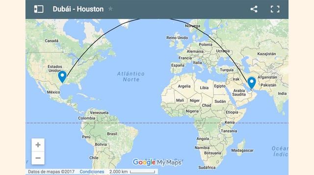 7. Dubai – Houston: 13.144 km, 16 horas 19 minutos.