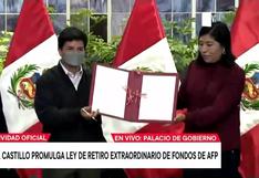 Presidente Castillo promulga ley que autoriza retiro de hasta S/18,400 de la AFP