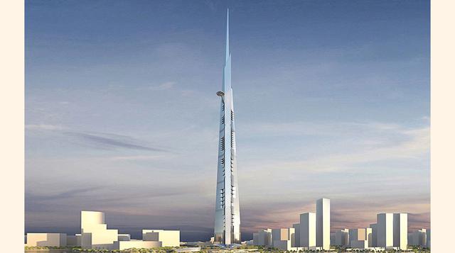 Jeddah Tower. Jeddah, Arabia Saudita. Con 1007 metros, se convertiría en el primer edificio en llegar a la marca de un kilómetro de altura. Tendrá más de 200 pisos y el mirador más grande del mundo en el piso 157. Al día de hoy, ya han sido construidas 26