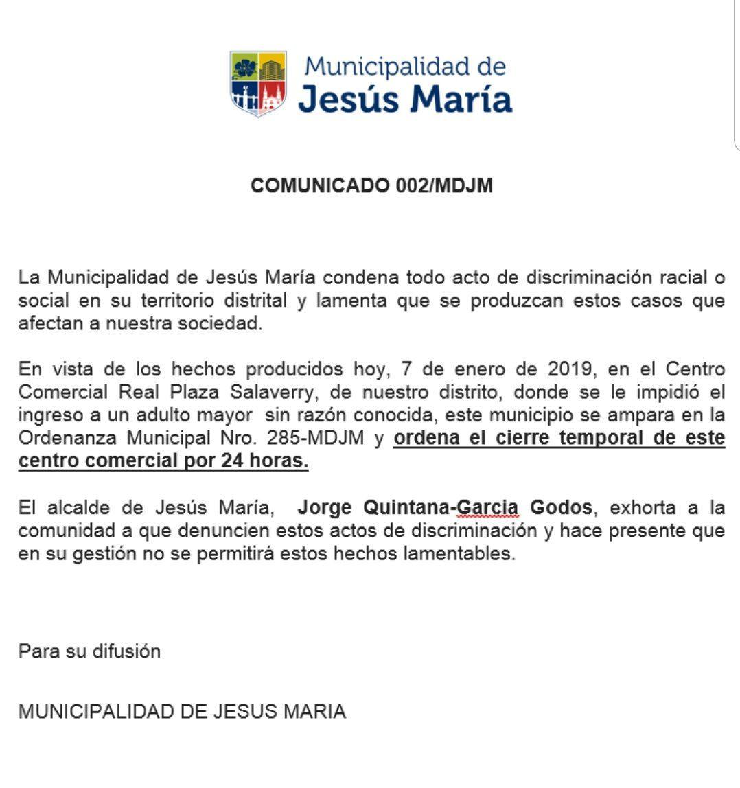 Comunicado de la Jesús María