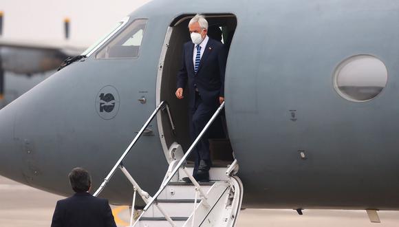 El presidente de Chile, Sebastián Piñera, llegó este martes al Perú para la toma de mando del presidente electo Pedro Castillo. (Foto: Hugo Curotto / @photo.gec)