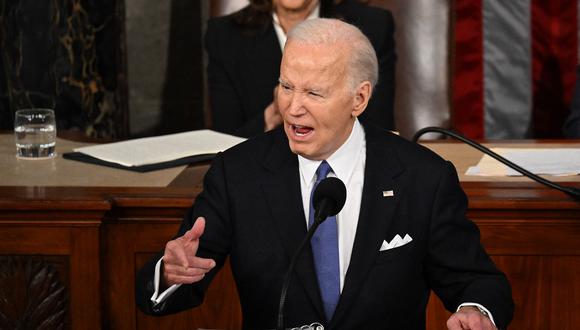 El presidente de los Estados Unidos, Joe Biden, pronuncia el discurso sobre el Estado de la Unión en la Cámara de Representantes del Capitolio de los Estados Unidos. (Foto de Mandel NGAN / AFP)