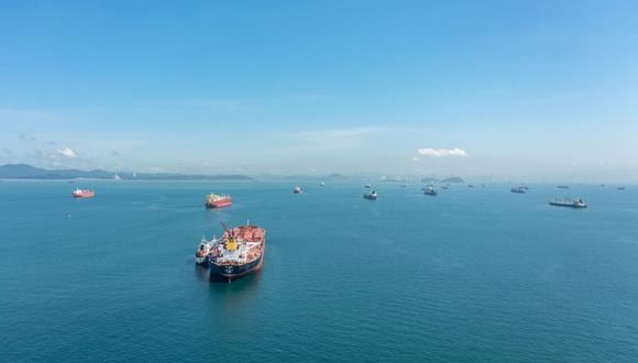 Cargo ships wait in the anchor zone to cross the Panama Canal from the Pacific entrance near Panama City, Panama, on Friday, Sept. 1, 2023. Ships have been waiting for days as the congestion to cross from both sides increase due to the intense droughts in the country during the rainy season.