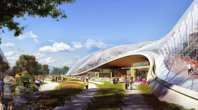 Grandes marquesinas translúcidas cubrirán cada edificio con el fin de aprovechar la luz natural y disminuir el consumo de energía convencional.