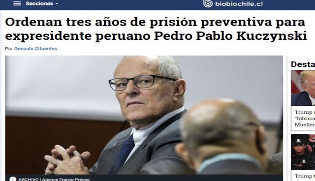 Red de noticias Biobio Chile sobre la medida de prisión preventiva contra Pedro Pablo Kuczynski. (Foto: Captura)