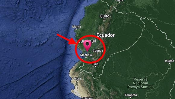 Imagen muestra epicentro del terremoto de 7.0 grados ocurrido hoy en Ecuador y que también se sintió en el norte del Perú. (Foto: Google)
