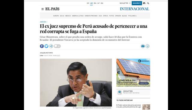 El País: este medio informa que César Hinostroza salió hace 10 días por la frontera con Ecuador. (Foto: captura de pantalla)