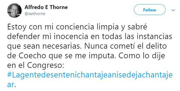 La respuesta de Alfredo Thorne en su Twitter.