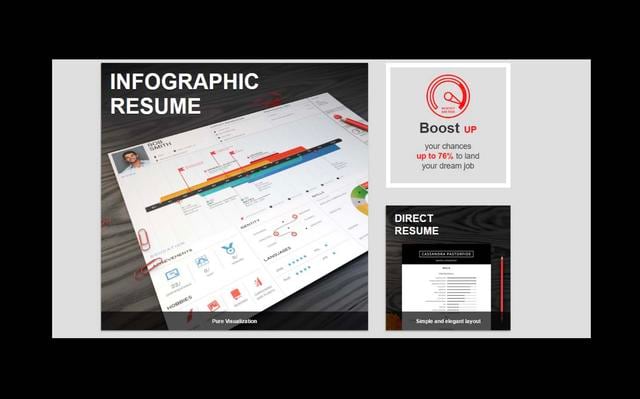 FOTO 3 | Resumup
 Aquí el usuario podrá generar un CV con mucho color y contenido que impactará a nivel visual. Una de las opciones es una llamativa línea de tiempo donde figuran los datos académicos y laborales que la plataforma toma, directamente, de la cuenta de LinkedIn. También se puede vincular con el perfil de Facebook. (Foto: captura de pantalla)