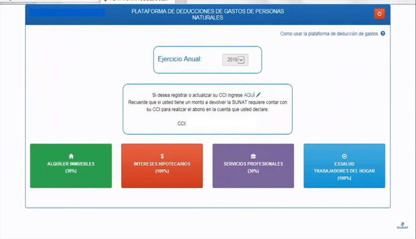 Esta es la plataforma de deducciones habilitada por Sunat. (Foto: Captura)