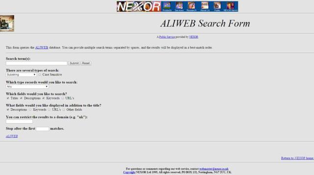 En 1993 también nació Aliweb, el que es considerado el primer motor de búsqueda creado para indexar la World Wide Web. En 1994 apareció WebCrawler y Jerry's Guide to the World Wide Web, que un año después cambió de nombre para pasar a llamarse simple