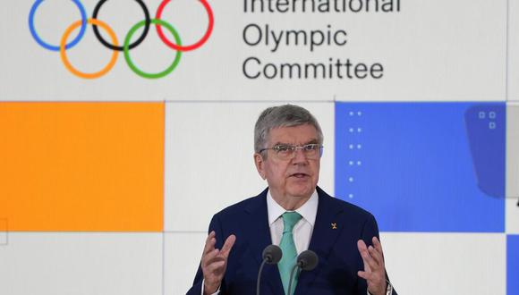 Thomas Bach, presidente del COI, durante la presentación de la Agenda Olímpica en materia de Inteligencia Artificial.(AP Foto/Kirsty Wigglesworth) (Kirsty Wigglesworth / Associated Press)