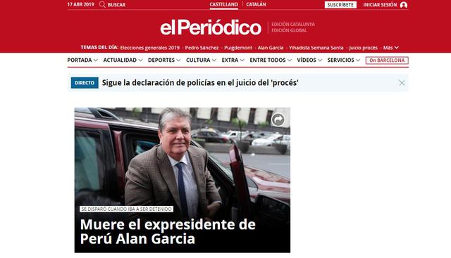Alan García falleció este miércoles en el hospital Casimiro Ulloa. (Captura: El Periódico - España)