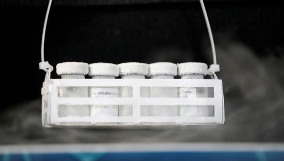 Los viales de demostración se retiran del prototipo de almacenamiento de cadena de frío de trabajo de Renergen llamado Cryo-Vacc, que puede mantener las vacunas COVID-19. (Foto: Reuters)