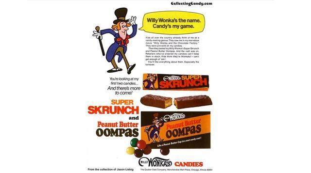 Oompas. Inspirados por los Oompa Loompas, personajes que aparecen en la novela Charlie and the Chocolate Factory de Roald Dahl, Oompas fue un caramelo producido entre 1971 y 1983 por la marca de golosinas Wonka. Como indica el blog Collecting Candy, este 
