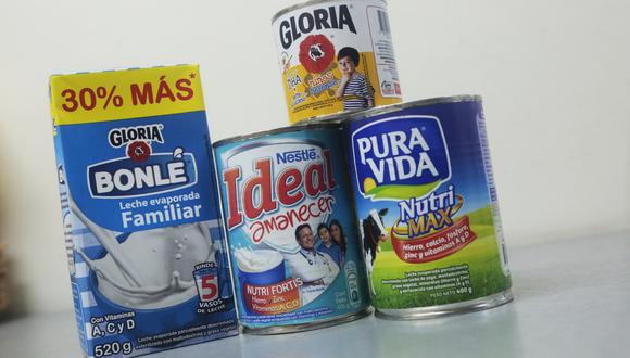 Productos lácteos de Gloria y Nestlé.