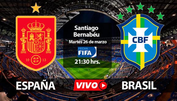 ¿A qué hora empieza el España vs. Brasil? Este martes 26 de marzo desde el Santiago Bernabéu juegan un amistoso FIFA como objetivo de llegar en óptimas condiciones a la Eurocopa. (Foto: Gestión/Composición)