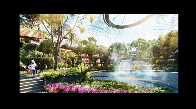 FOTO 2 | Singapore Changi Airport: Si no quieres salir del aeropuerto, el lugar cuenta con cinco jardines que exhiben la flora del país y un mariposario. Tiene salas de cine y áreas para rentar una cápsula para dormir.