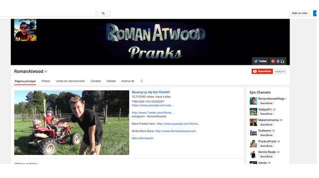 Roman Atwood. Al año tiene ganancias de US$ 2.5 millones y tiene 7.4 millones de fans.