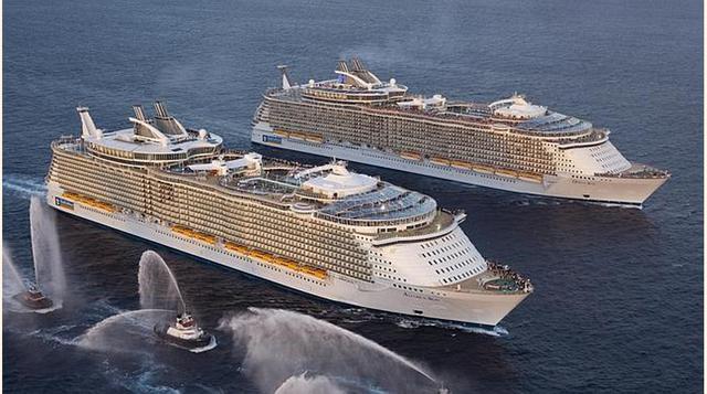 Estos dos buques gemelos son los mayores barcos de pasajeros del mundo. Cada uno tiene 2,706 camarotes. (Foto: ABC)