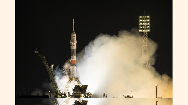 El cohete Soyuz-FG con la cápsula espacial Soyuz TMA-14M fue lanzado con rumbo a la Estación Espacial Internacional desde el cosmódromo de Baikonur la madrugada del jueves 23 de julio en Rusia. (AP)
