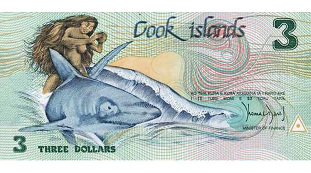 Dólar de las Islas de Cook. A pesar de que la moneda de Nueva Zelanda es más utilizada en la región, su serie de billetes –especialmente el de 10 dólares– han sido catalogados dentro de los más hermosos.